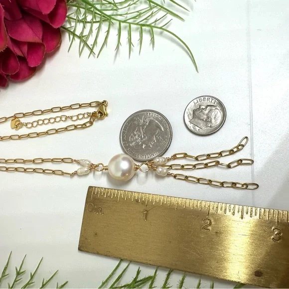 NEW⚜️Freshwater Pearl Tassel Fringe Chain Necklace - Picture 5 of 7